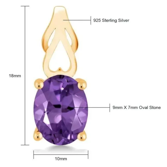 18K Yellow Gold 925 with 3.32 Cttw Amethyst Oval Post Back Drop Earrings